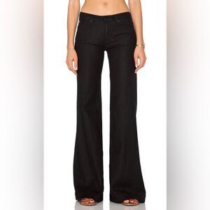 Hudson Jeans Black Gwen Mid Rise Wide Leg Linen Blend Pant